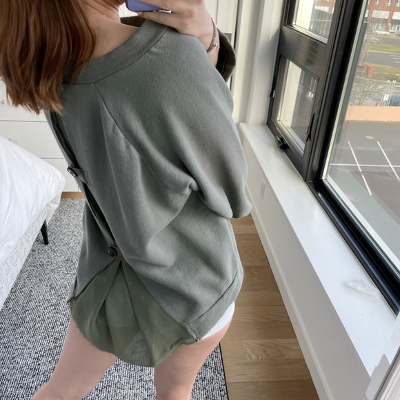 SemiCouture Button Back Oversized Sweatshirt Green/Grey Small - Picture 4 of 7